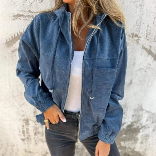 Noémie™ | Veste en velours côtelé à capuche zippée